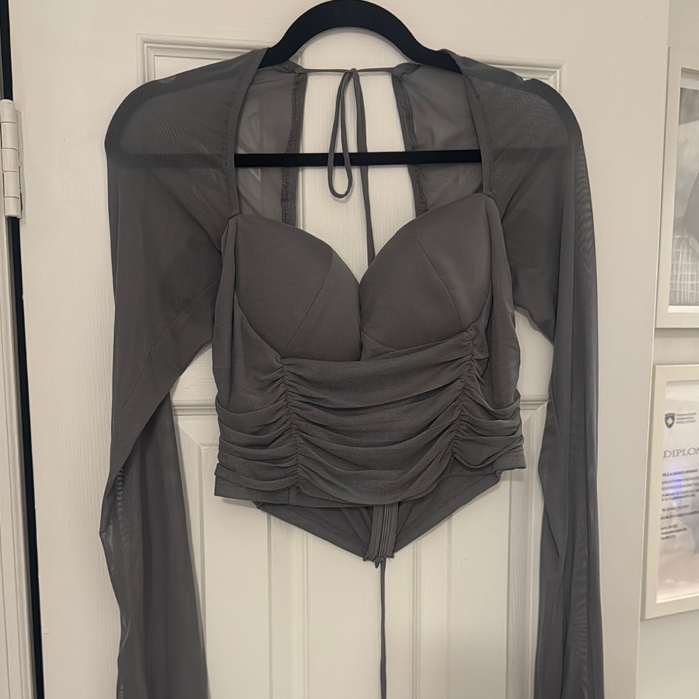 Fashion Nova - Elegant Gray Ruched Women's Top Mesh